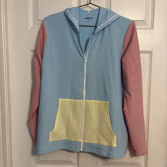 NWT Lands' End Women's Rash Guard Full Zip Hooded UPF50 multicolor size L - Picture 1 of 13